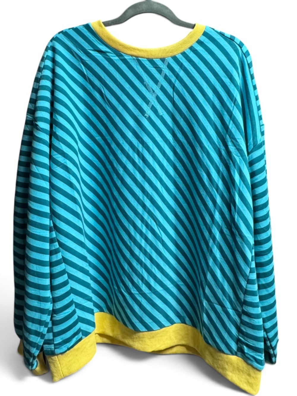 NWT UEU Oversized Striped Crewneck Sweatshirt Teal Blue Lime Yellow L